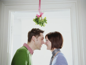 kissing under mistletoe
